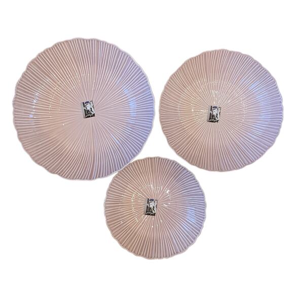 Destinos Portugal Pastel Pink Nesting Serving Bowl Set of 3 LARGE Fluted New - Picture 14 of 16